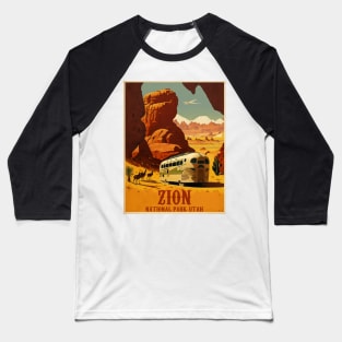 Zion National Park Utah Vintage Travel Art Poster Baseball T-Shirt